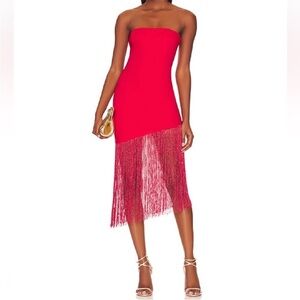 Superdown Red Strapless Fringe Sheath Dress